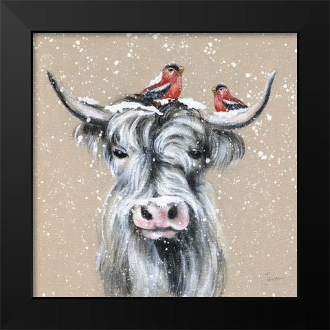 Playful Winter Black Modern Wood Framed Art Print by Tava Studios