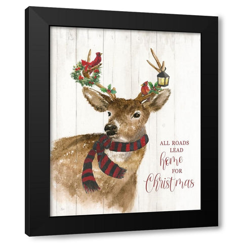 All Roads Lead Home Deer Black Modern Wood Framed Art Print with Double Matting by Nan