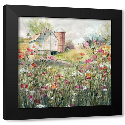 Farm in Bloom Black Modern Wood Framed Art Print by Nan