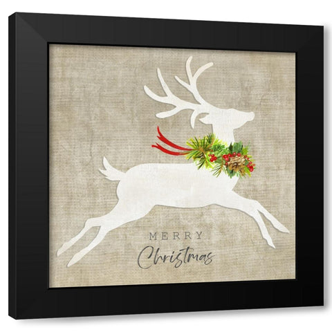 Flying Reindeer I Black Modern Wood Framed Art Print by Tava Studios