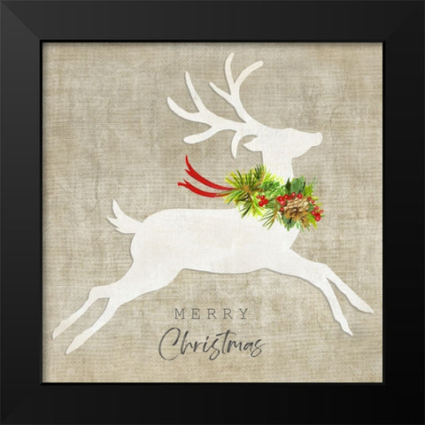 Flying Reindeer I Black Modern Wood Framed Art Print by Tava Studios