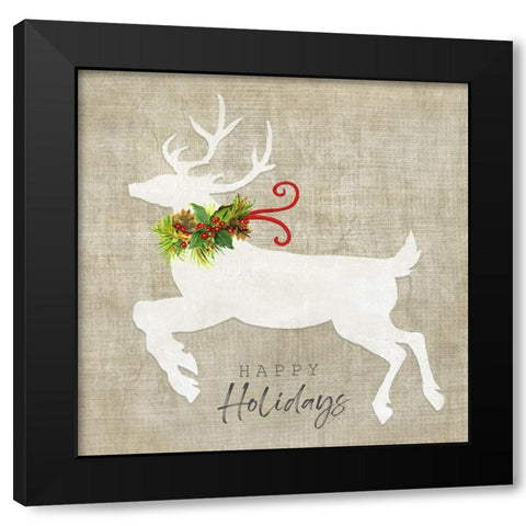 Flying Reindeer II Black Modern Wood Framed Art Print with Double Matting by Tava Studios