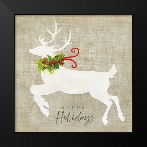 Flying Reindeer II Black Modern Wood Framed Art Print by Tava Studios