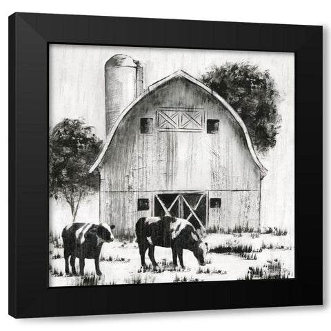 Country Cows Black Modern Wood Framed Art Print with Double Matting by Nan