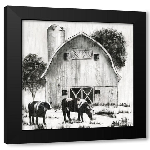 Country Cows Black Modern Wood Framed Art Print by Nan