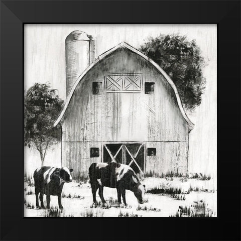 Country Cows Black Modern Wood Framed Art Print by Nan