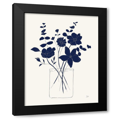 Indigo Sketch Bouquet I Black Modern Wood Framed Art Print by Nan