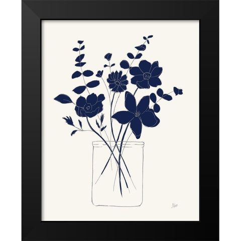 Indigo Sketch Bouquet I Black Modern Wood Framed Art Print by Nan