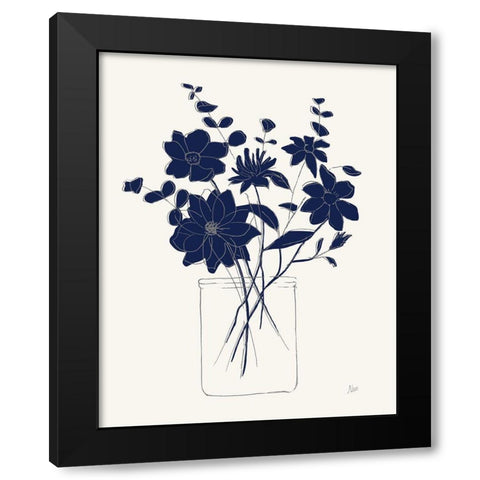 Indigo Sketch Bouquet II Black Modern Wood Framed Art Print by Nan