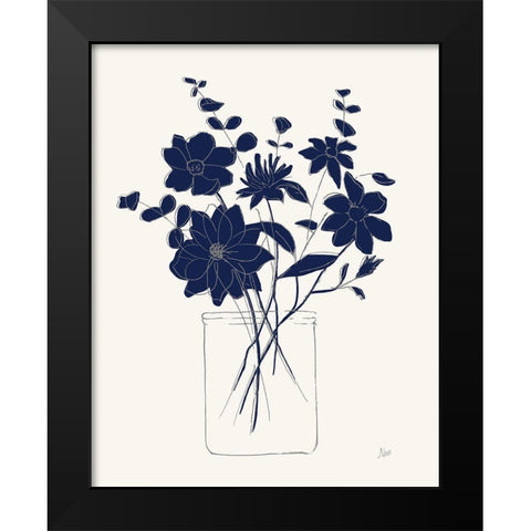 Indigo Sketch Bouquet II Black Modern Wood Framed Art Print by Nan