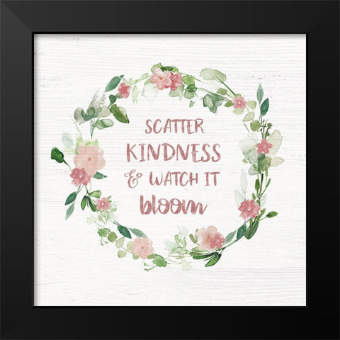 Blush Floral Kindness Wreath Black Modern Wood Framed Art Print by Robinson, Carol