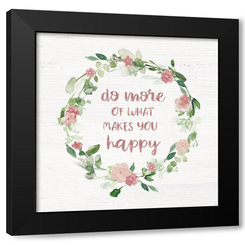 Blush Floral Happy Wreath Black Modern Wood Framed Art Print by Robinson, Carol