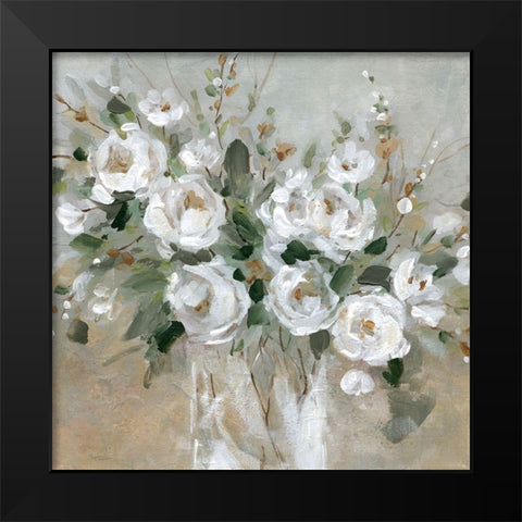 White Rose Party Black Modern Wood Framed Art Print by Robinson, Carol