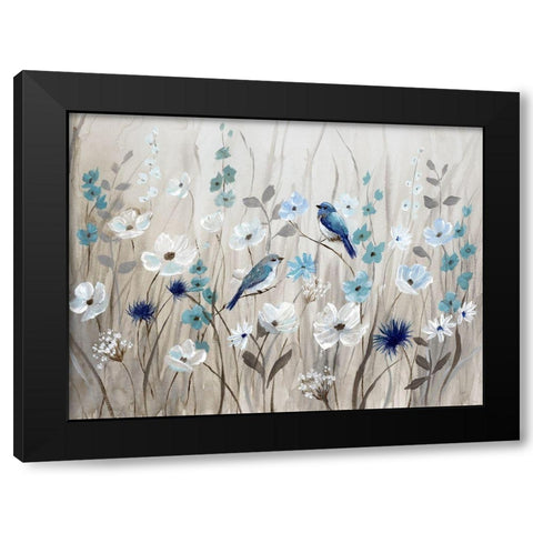 Bluebirds in Spring Black Modern Wood Framed Art Print with Double Matting by Nan