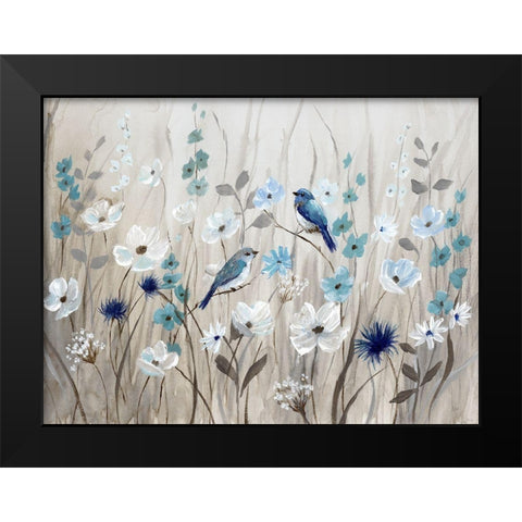 Bluebirds in Spring Black Modern Wood Framed Art Print by Nan