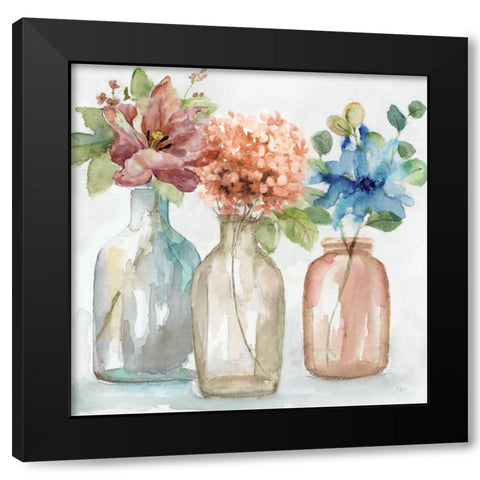 Pastel Country Flowers Black Modern Wood Framed Art Print with Double Matting by Nan