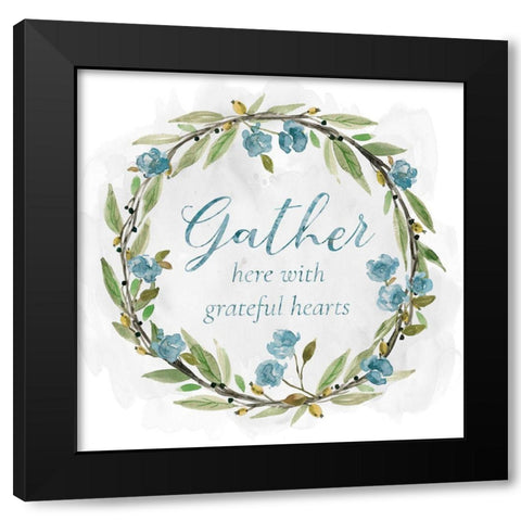 Gather Floral Wreath Black Modern Wood Framed Art Print with Double Matting by Robinson, Carol