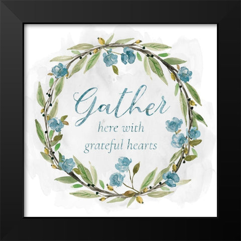Gather Floral Wreath Black Modern Wood Framed Art Print by Robinson, Carol