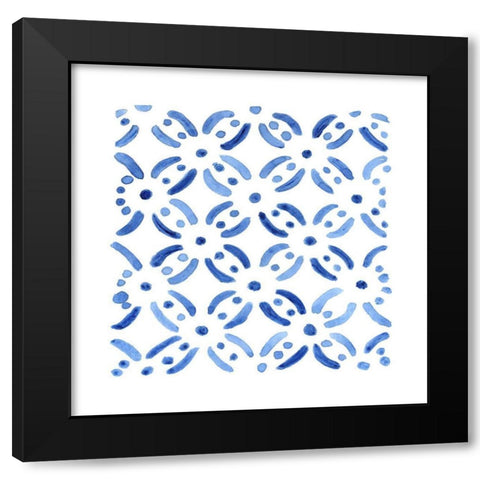 Blue Wash Tile II Black Modern Wood Framed Art Print with Double Matting by Tava Studios