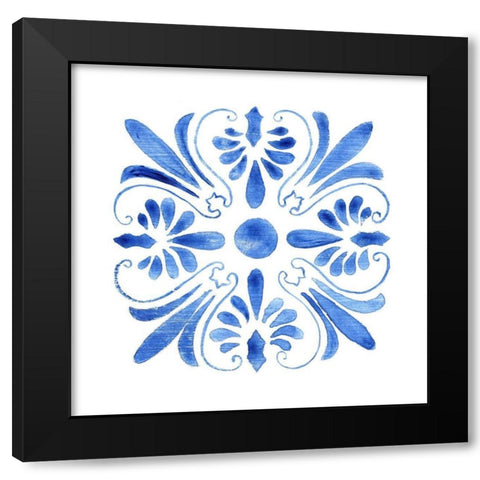 Blue Wash Tile III Black Modern Wood Framed Art Print with Double Matting by Tava Studios