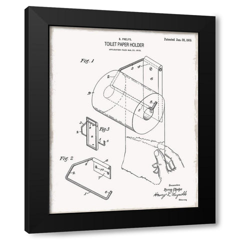 Toilet Paper Patent II Black Modern Wood Framed Art Print with Double Matting by Donovan, Kelly