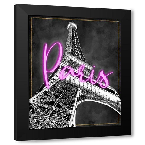 Neon Night in Paris Black Modern Wood Framed Art Print by Carpentieri, Natalie