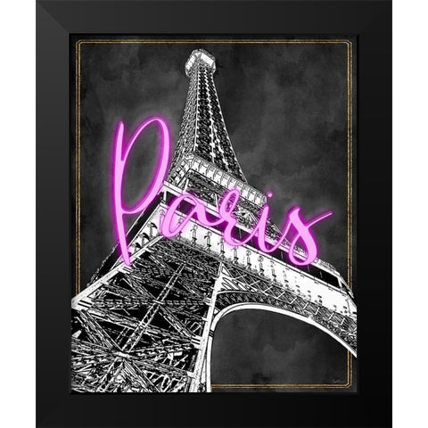 Neon Night in Paris Black Modern Wood Framed Art Print by Carpentieri, Natalie