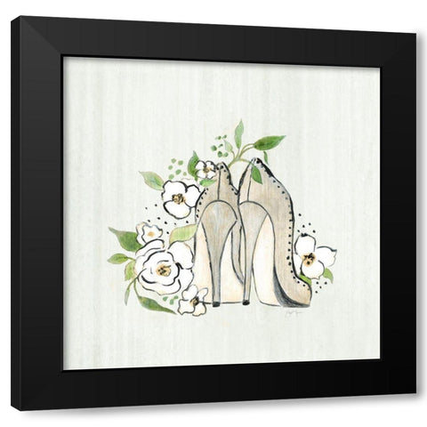 Fashion Floral Heels I Black Modern Wood Framed Art Print by Tava Studios