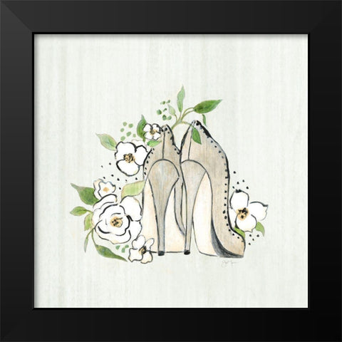 Fashion Floral Heels I Black Modern Wood Framed Art Print by Tava Studios