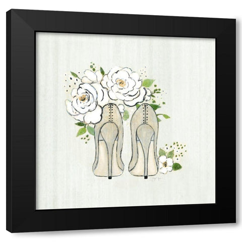 Fashion Floral Heels II Black Modern Wood Framed Art Print by Tava Studios