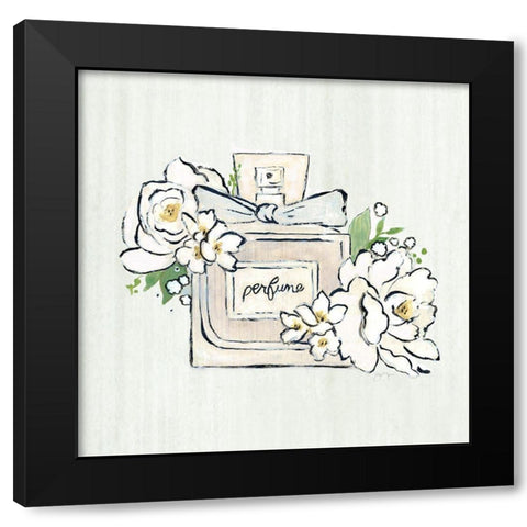 Fashion Floral Perfume Black Modern Wood Framed Art Print with Double Matting by Tava Studios