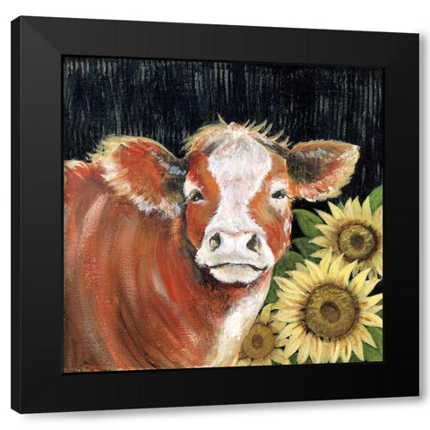 Barnyard Bessie Black Modern Wood Framed Art Print with Double Matting by Tava Studios