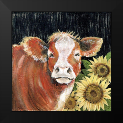 Barnyard Bessie Black Modern Wood Framed Art Print by Tava Studios