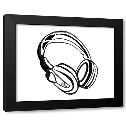 Headphones Sketch Black Modern Wood Framed Art Print with Double Matting by Tava, Alexandria