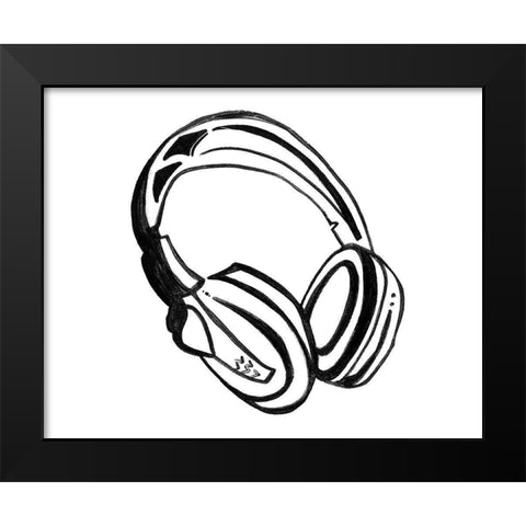 Headphones Sketch Black Modern Wood Framed Art Print by Tava, Alexandria