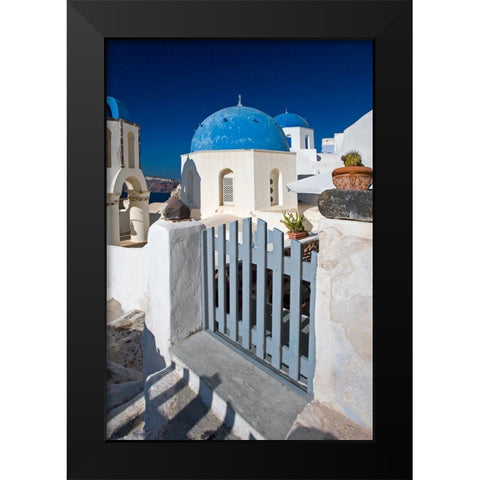 Santorini Sidewalk Black Modern Wood Framed Art Print by Delimont, Danita