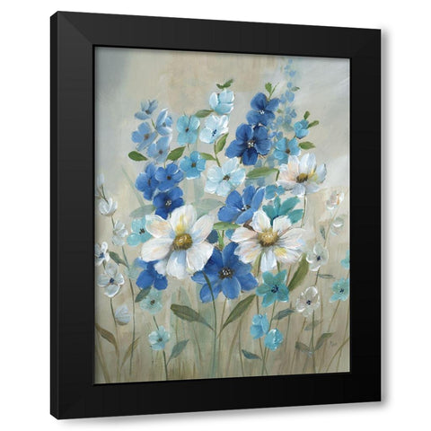 Blue Garden II Black Modern Wood Framed Art Print with Double Matting by Nan