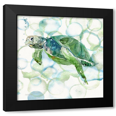 Turtle Bubbles II Black Modern Wood Framed Art Print with Double Matting by Robinson, Carol