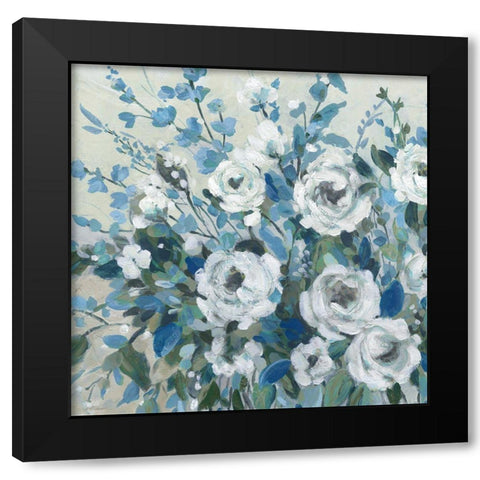Sapphire Blossoms Black Modern Wood Framed Art Print with Double Matting by Robinson, Carol