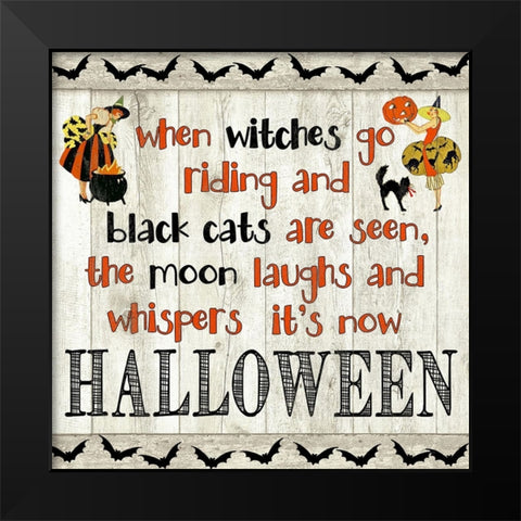 Halloween Poem Black Modern Wood Framed Art Print by Finn, Livi