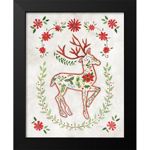 Christmas Folk Reindeer Black Modern Wood Framed Art Print by Tava Studios