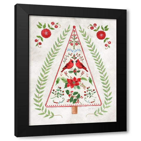 Christmas Folk Tree Black Modern Wood Framed Art Print with Double Matting by Tava Studios