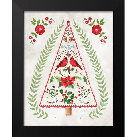 Christmas Folk Tree Black Modern Wood Framed Art Print by Tava Studios