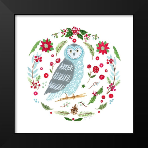 Christmas Folk Owl Black Modern Wood Framed Art Print by Tava Studios