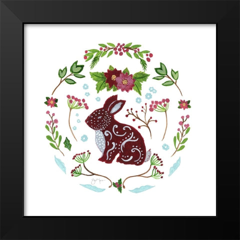 Christmas Folk Rabbit Black Modern Wood Framed Art Print by Tava Studios