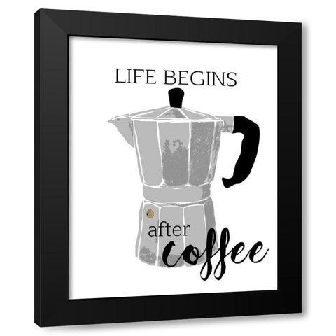 Begins After Coffee Black Modern Wood Framed Art Print with Double Matting by Santiago, Daniela