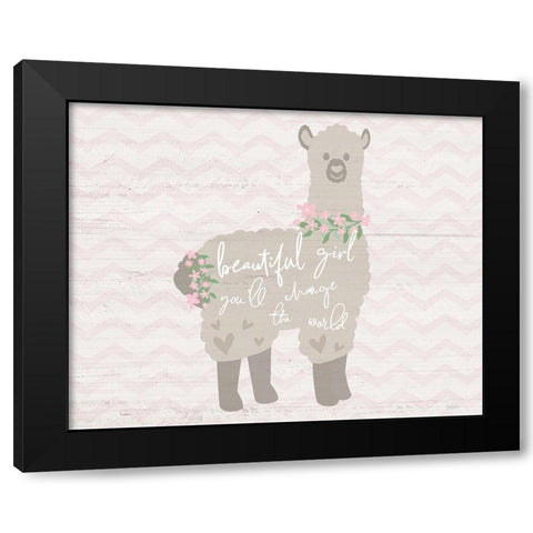 Floral Llama Black Modern Wood Framed Art Print by Carpentieri, Natalie