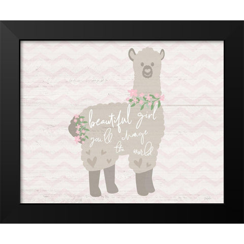 Floral Llama Black Modern Wood Framed Art Print by Carpentieri, Natalie