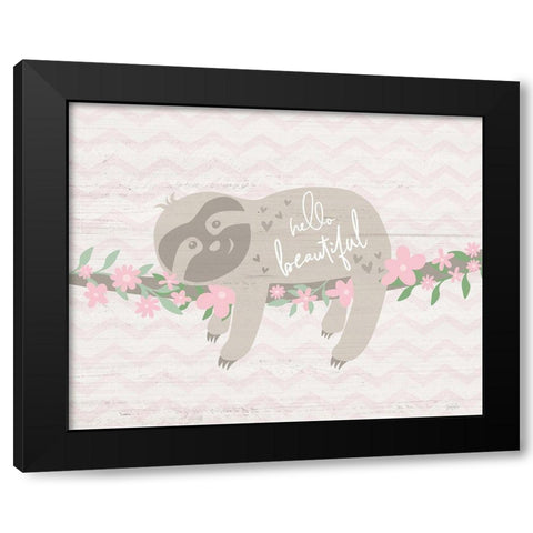 Floral Sloth Black Modern Wood Framed Art Print with Double Matting by Carpentieri, Natalie