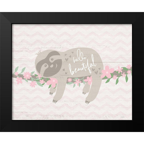 Floral Sloth Black Modern Wood Framed Art Print by Carpentieri, Natalie